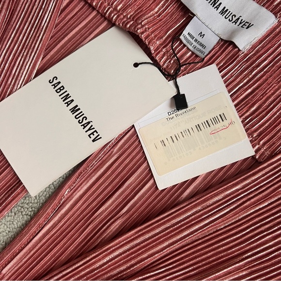 NWT Sabina Musayev Golda Pleated Knit Foil Knot Mini Dress Antique Rose Pink - Picture 5 of 17